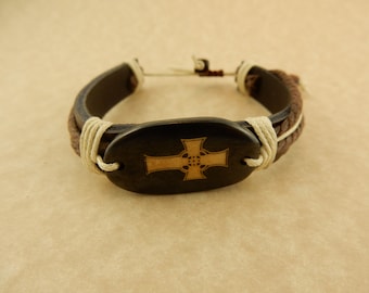 Celtic Cross Leather Unisex adjustable bracelet