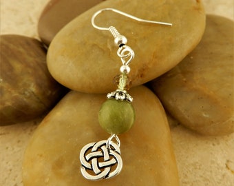 Connemara Marble Earrings with a Silver Celtic Knot Charm