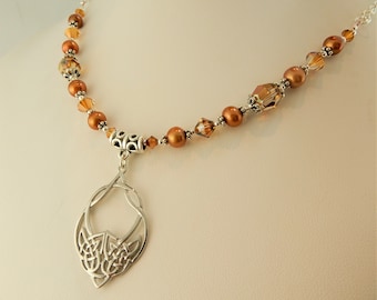 Silver Celtic Knot beaded necklace w/ freshwater pearls & Genuine Swarovski Crystal beads