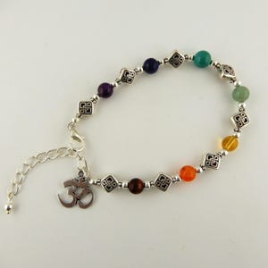 Celtic Knot beaded adjustable Bracelet with 7 Chakra genuine gemstones and Ohm charm