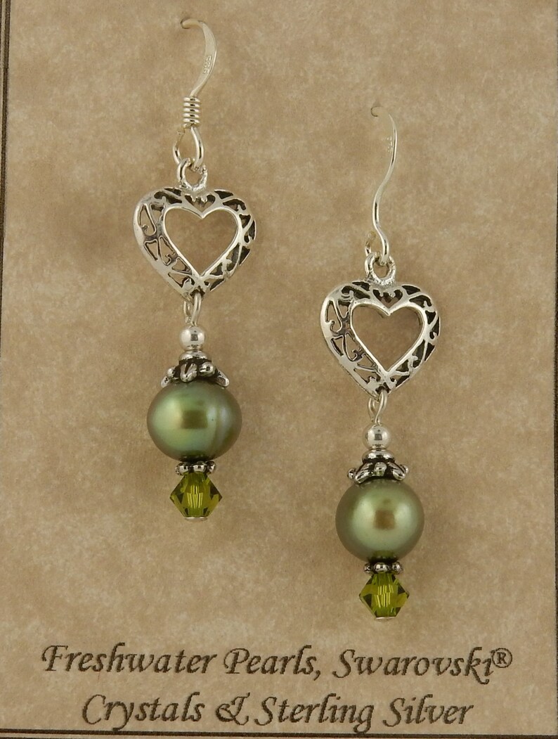 Sterling silver Celtic Heart filigree earrings w/ pearls & Swarovski ...