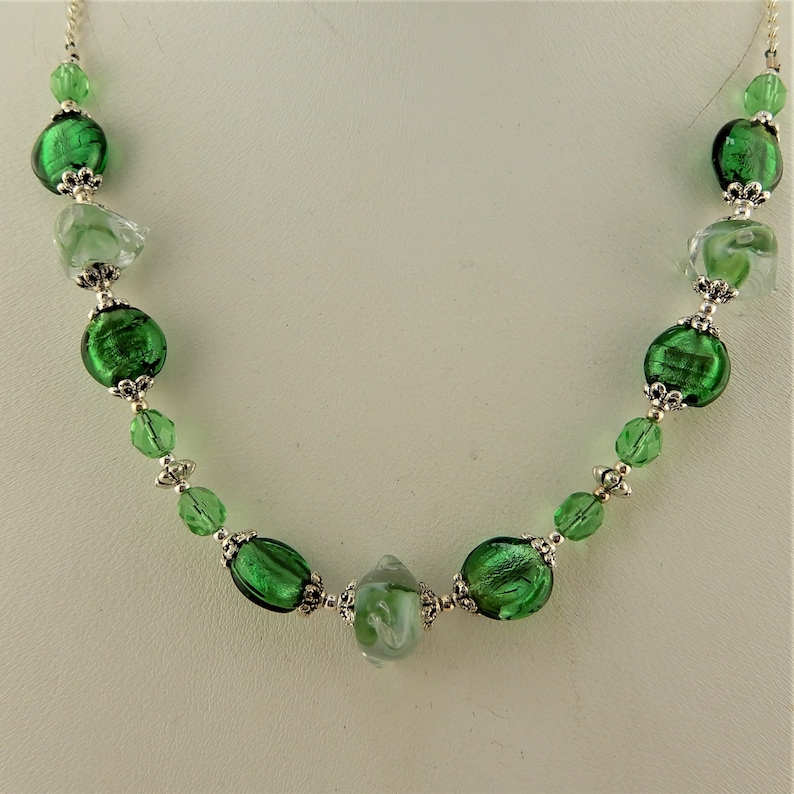 Patrick/'s Day Necklace made with foil green and lampwork glass beads /& Czech glass beads Green for St