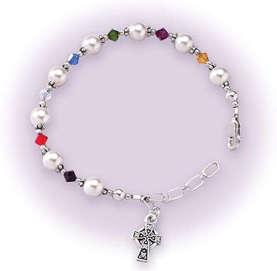 1st Holy Communion Bracelet, With Swarovski Crystal Beads, Celtic