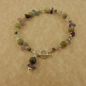 Irish Connemara Marble beaded bracelet with sterling beads and genuine fluorite gemstones