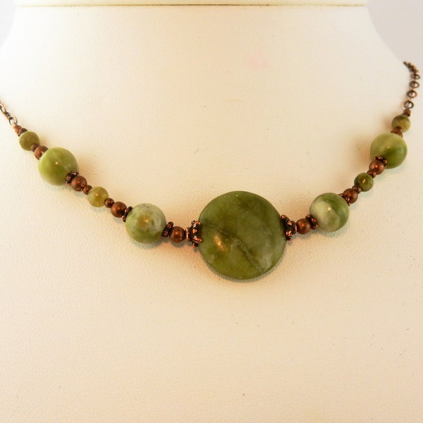 Ireland's Connemara Marble beaded necklace with copper beads and chain