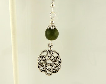 Silver Celtic Knot and Ireland's Connemara Marble Dangle earrings, Irish