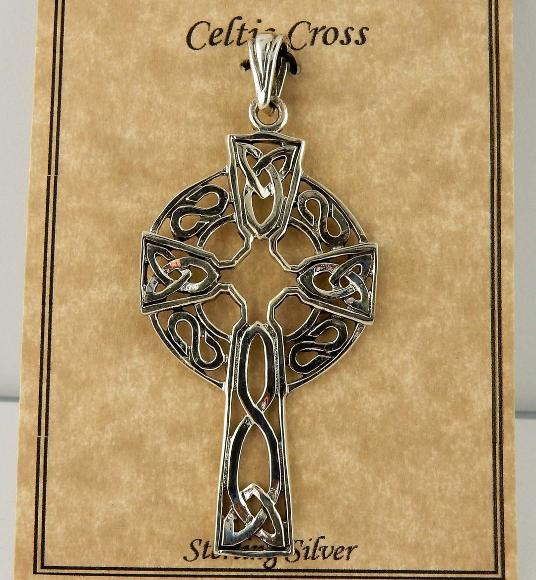 Vintage Large Sterling Silver Celtic Cross With Trinity Knots Pendant ...