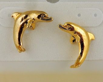 Vintage Gold Plated or Pewter Dolphin Post earrings
