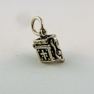 Sterling silver hinged prayer box charm, pendant with cross