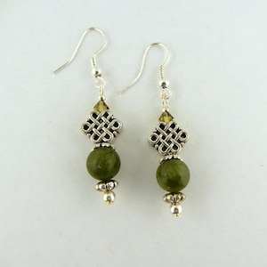 Ireland&#39;s Connemara Marble Irish Celtic Knot Earrings with Swarovski Crystals