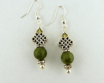 Ireland's Connemara Marble Irish Celtic Knot Earrings with Swarovski Crystals
