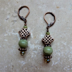 Copper Celtic Knot Earrings with Connemara Marble beads