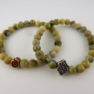 Irish Connemara Marble Men&#39;s bracelet w/ Silver Celtic Knot or Copper Celtic Spiral