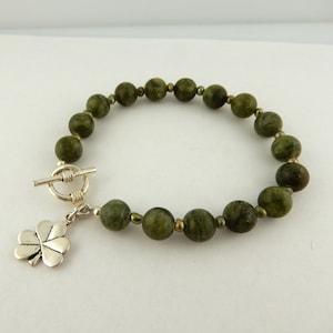 Sterling Irish Shamrock  charm bracelet with Connemara Marble beads and pearls