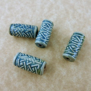 10 cylinder tube Celtic Knot Raku porcelain beads for jewelry making