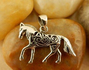 Sterling silver Celtic Horse Pendant with Celtic Knot, charm with bail