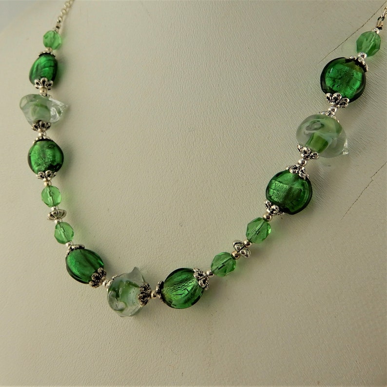 Patrick/'s Day Necklace made with foil green and lampwork glass beads /& Czech glass beads Green for St
