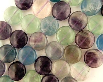 14mm puff coin Rainbow Fluorite beads for jewelry making Grade A