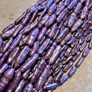 Purple Biwa stick Freshwater Pearl beads, Nice luster, jewelry making 6 x 17mm