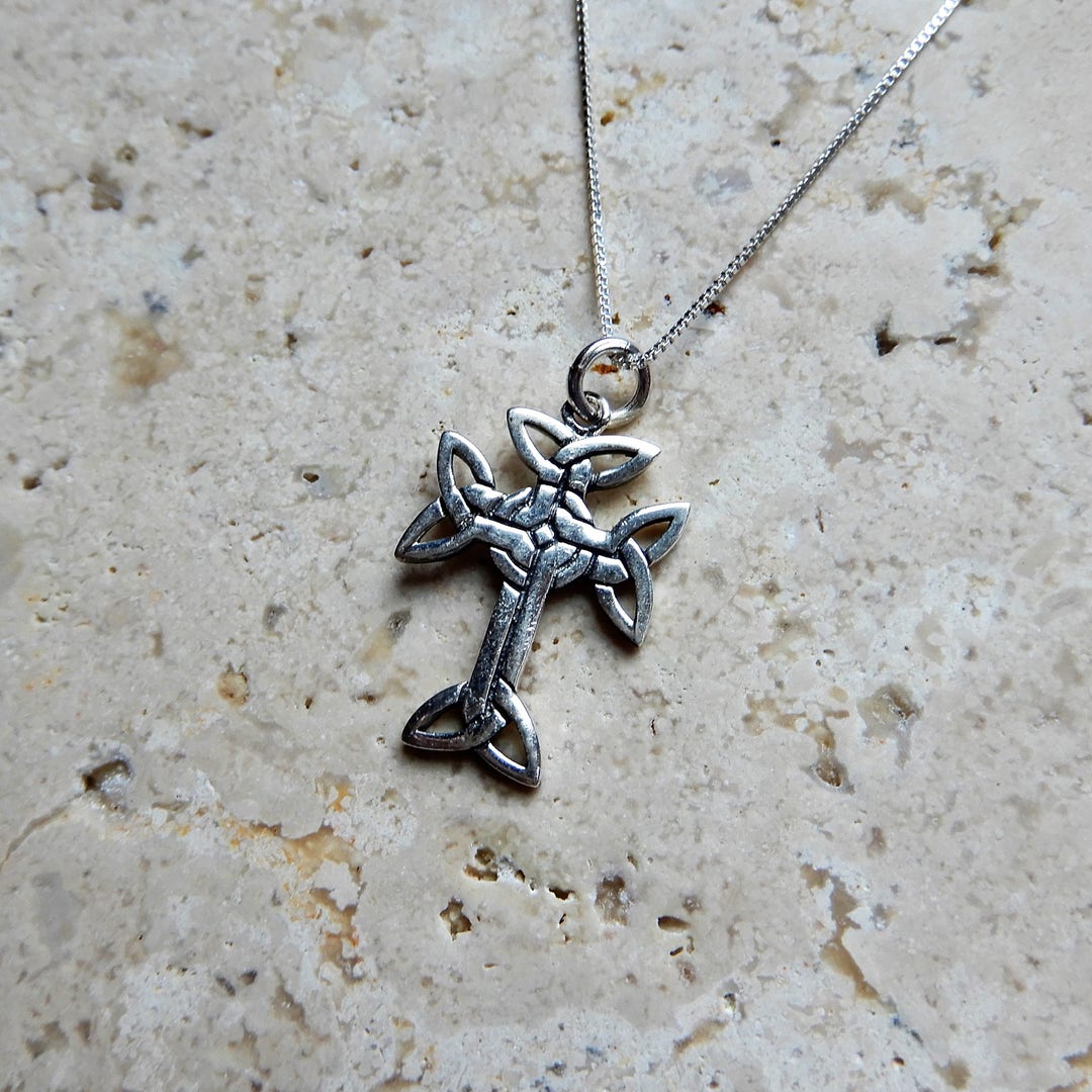 Sterling Silver Celtic Cross Pendant on 16" Italian Box Chain, Irish - Etsy