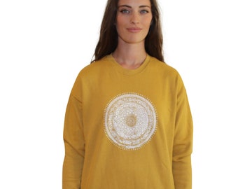 M A N D A L A  P R I N T on Mustard Full Length Sweatshirt hand printed by Blonde Peacock