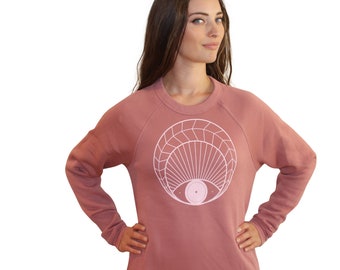 O P E N  E Y E  P R I N T on Dusty Rose Full Length Sweatshirt hand printed by Blonde Peacock