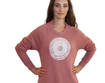 M A N D A L A  P R I N T on Dusty Rose Full Length Sweatshirt hand printed by Blonde Peacock