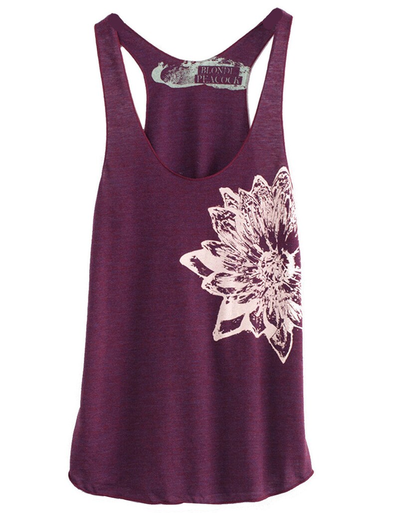 Cranberry and Pale Nude Lotus Tri-Blend Racerback Tank Top hand printed by Blonde Peacock image 1