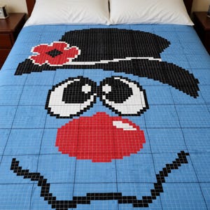 C2C Virkmönster för filt. Snögubbe/fm/dm/hdm/Skriftlig beskrivning/julklapp. Direkt PDF-nedladdning. Gobeläng/Grafit