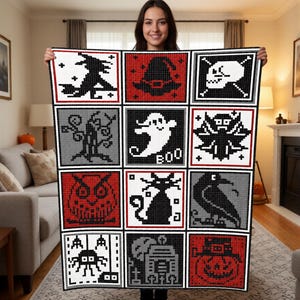 Häkelanleitung/-diagramm für C2C. Halloweendecke. Sofortiger PDF-Download. Meisterkurs für C2C-Häkeln.