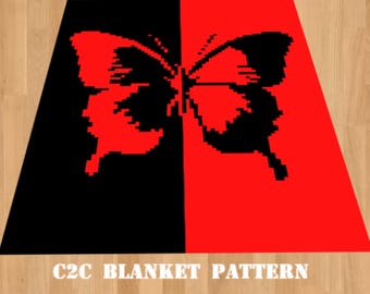 Butterfly crochet pattern. C2C blanket crochet pattern./sc/dc/hdc/Crochet tapestry. Instant PDF download. Written description.
