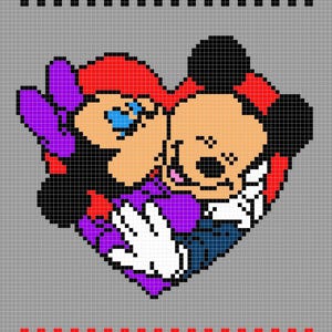 Könnte beinhalten: Pixeliges Bild von zwei Zeichentrickfiguren in Herzform. Eine Figur hat eine rote Schleife und schwarze Ohren, die andere eine lila Schleife und schwarze Ohren. Die Figuren umarmen sich. Der Hintergrund ist grau.