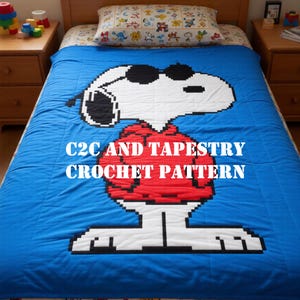 Snoopy/ C2C  crochet pattern. Blanket in C2C technique. sc/dc/hdc/Written description. Instant PDF download. Crochet tapestry / Graphgan