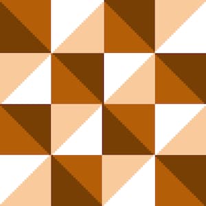 Puede incluir: Un patrón geométrico que presenta una cuadrícula repetitiva de cuadrados. Cada cuadrado está dividido diagonalmente en dos triángulos, con tonos alternos de marrón, beige y blanco. El diseño tiene una apariencia pixelada.