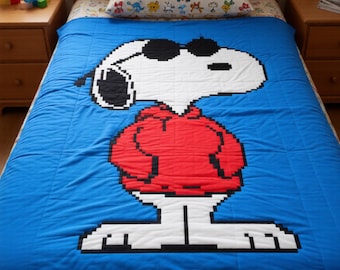 Häkelanleitung für eine Snoopy-Decke (C2C). Feste Maschen/Stäbchen/Halbe Stäbchen/Schriftliche Beschreibung. Sofortiger PDF-Download.