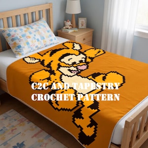 Crochet pattern C2C and Tapestry. Baby blanket C2C. Instant PDF download. Cartoon tiger cub.