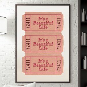 レトロな「It's Beautiful Life」チケットプリント、トレンディなウォールアート、チケットアートプリント、トレンディなレトロカート、ウォールデコ、デジタルレトロウォールアート、レトロチケット
