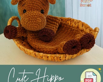 Crochet Hippo Lovey, Plush Hippo Snuggler, Amigurumi Baby Gift PDF Pattern