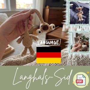 El Defectuoso de la Edad de Hielo Sid Häkelmuster – Langhals-Amigurumi (PDF, Deutsche Begriffe)