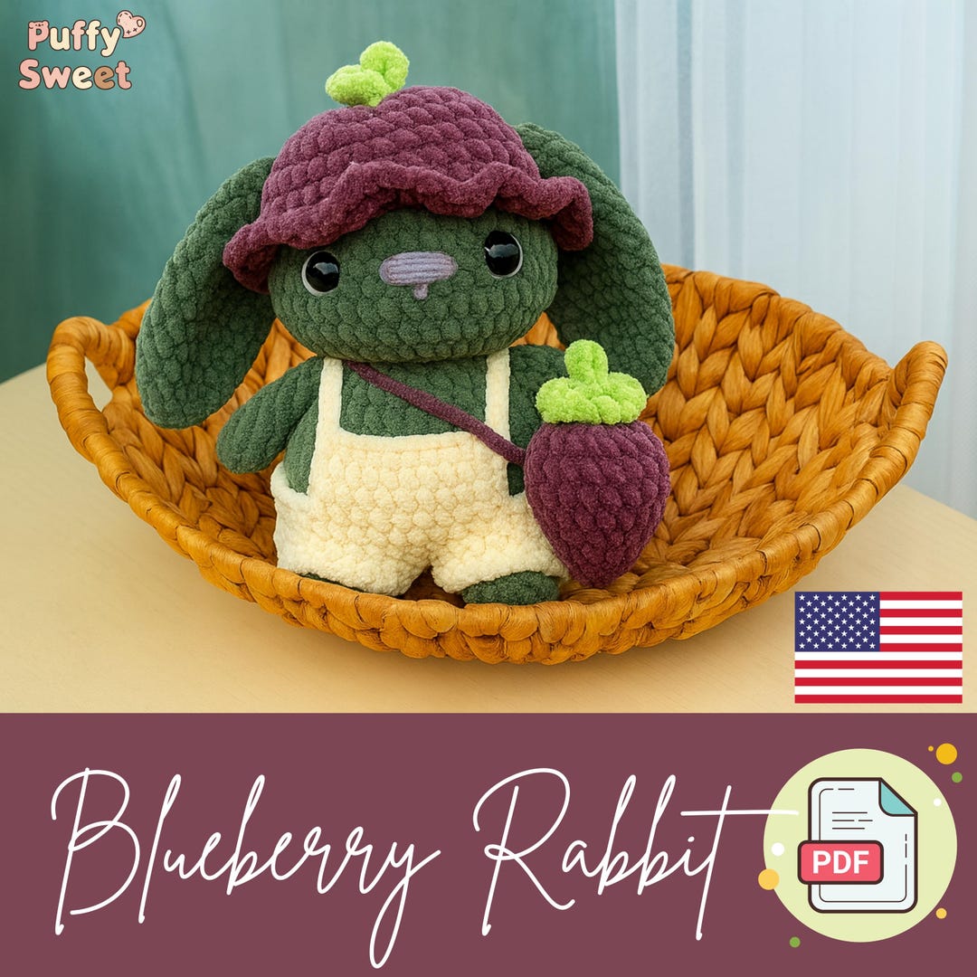 Crochet Blueberry Rabbit Lovey, Plush Rabbit Snuggler, Amigurumi Toy ...