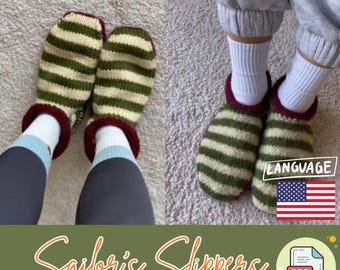 Matrosen-Hausschuhe, Strickanleitung, PDF