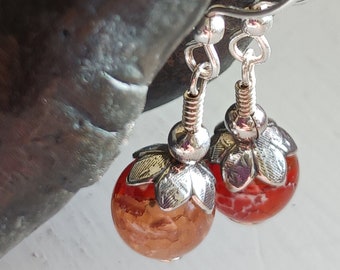 Spiderweb Carnelian Agate Sunset Sterling Silver Earrings