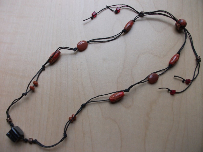 CAFE NOIR Black SARDONYX and Gemstone Beaded Linen Cord Necklace image 4