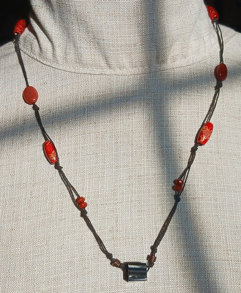 CAFE NOIR Black SARDONYX and Gemstone Beaded Linen Cord Necklace image 6