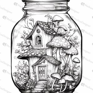 50 coloring pages for adults in PDF format – coloring book page with fantasy landscape image 5