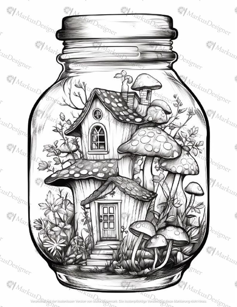50 coloring pages for adults in PDF format – coloring book page with fantasy landscape image 5