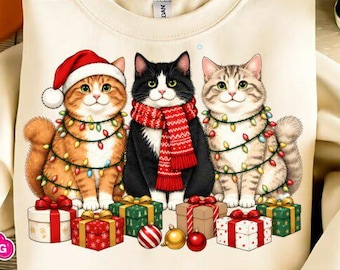 Black Cat Christmas PNG, cute Christmas design for T-shirt, sublimation & cat lovers