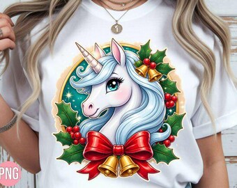 Unicorn Christmas PNG, cute unicorn Christmas design, Christmas motif for t-shirt, sublimation