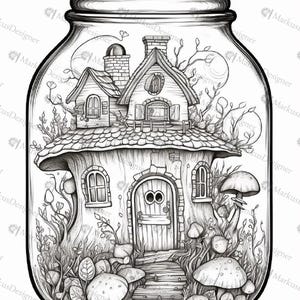 50 coloring pages for adults in PDF format – coloring book page with fantasy landscape image 6