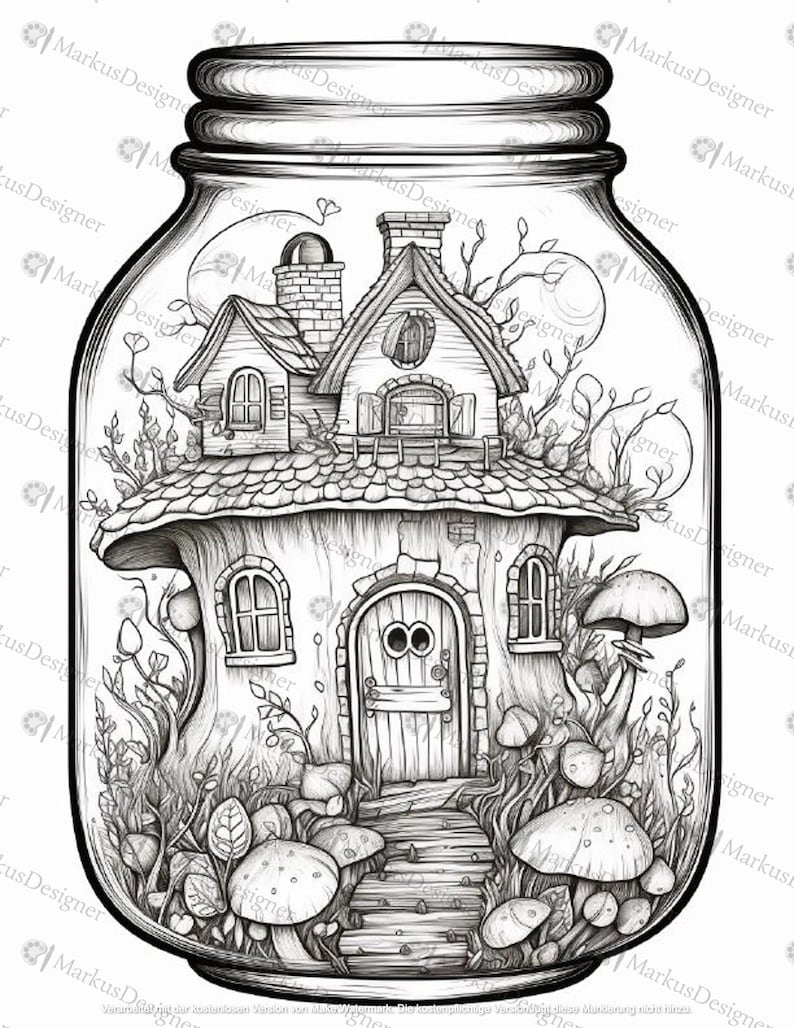 50 coloring pages for adults in PDF format – coloring book page with fantasy landscape image 6
